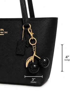 Sparkling Black & Gold-Tone Cherry Keychain